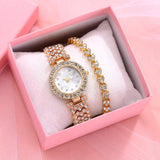 2pcs Set Luxury Women Rose Gold Watch Fashion Ladies Quartz Diamond Wristwatch Elegant Female Bracelet Watches Reloj Mujer