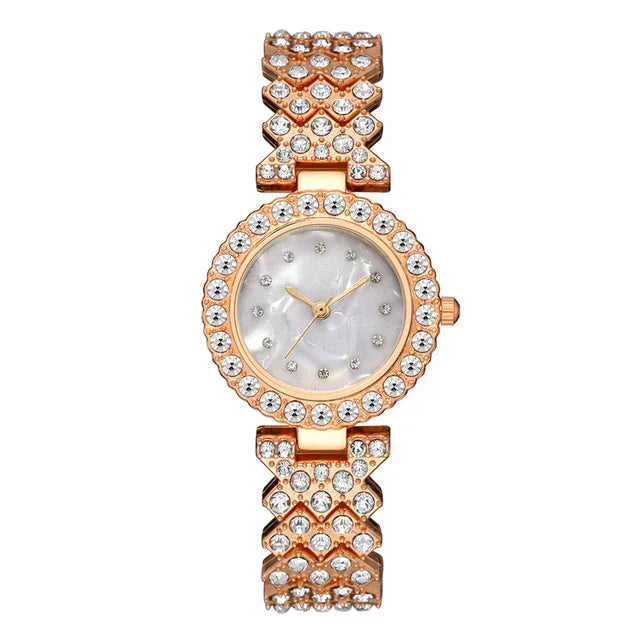 2pcs Set Luxury Women Rose Gold Watch Fashion Ladies Quartz Diamond Wristwatch Elegant Female Bracelet Watches Reloj Mujer