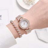 2pcs Set Luxury Women Rose Gold Watch Fashion Ladies Quartz Diamond Wristwatch Elegant Female Bracelet Watches Reloj Mujer