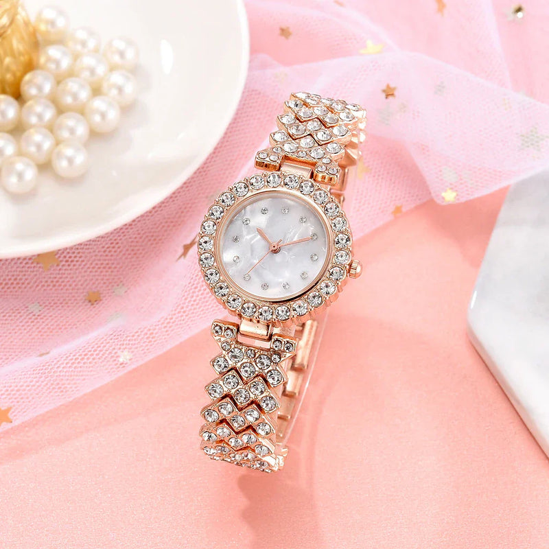 2pcs Set Luxury Women Rose Gold Watch Fashion Ladies Quartz Diamond Wristwatch Elegant Female Bracelet Watches Reloj Mujer