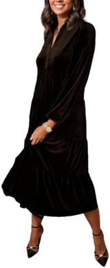 2024 Women's Christmas V Neck Velvet Dress