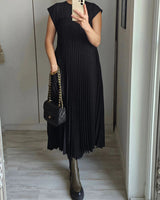 omen Pleated Simple Solid Colour Dress