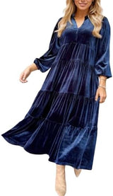 2024 Women's Christmas V Neck Velvet Dress