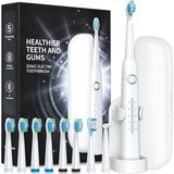 Electric Toothbrush with Travel Case, Sonic Toothbrush for Adults with 8 Brush Heads for 2-Year Use, 40000 VPM Deep Clean Rechargeable Toothbrushes Last 30 Days with 5 Modes White