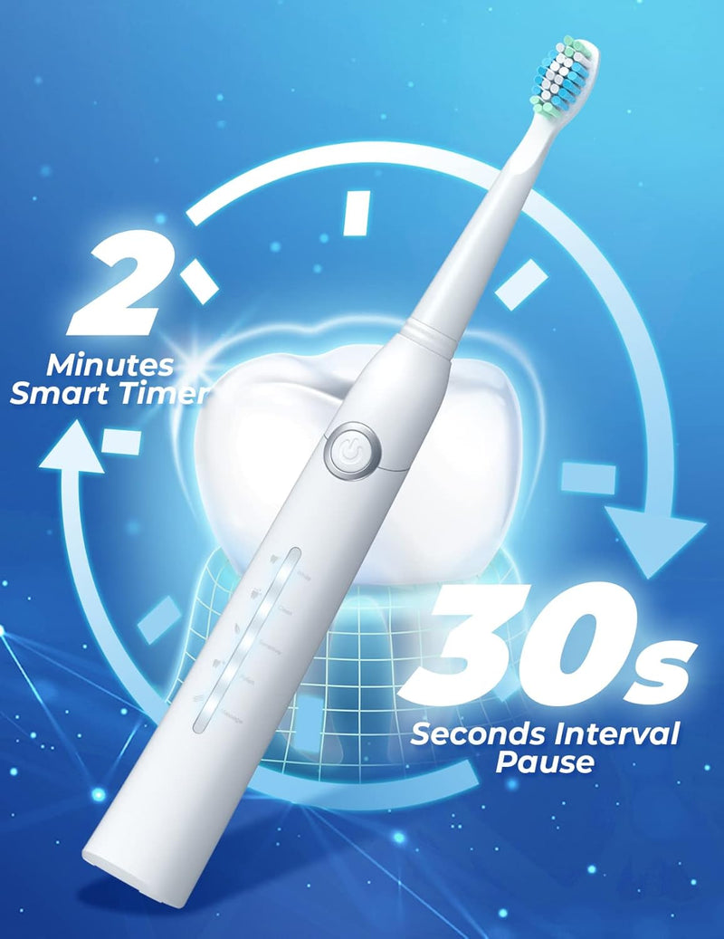 Electric Toothbrush with Travel Case, Sonic Toothbrush for Adults with 8 Brush Heads for 2-Year Use, 40000 VPM Deep Clean Rechargeable Toothbrushes Last 30 Days with 5 Modes White