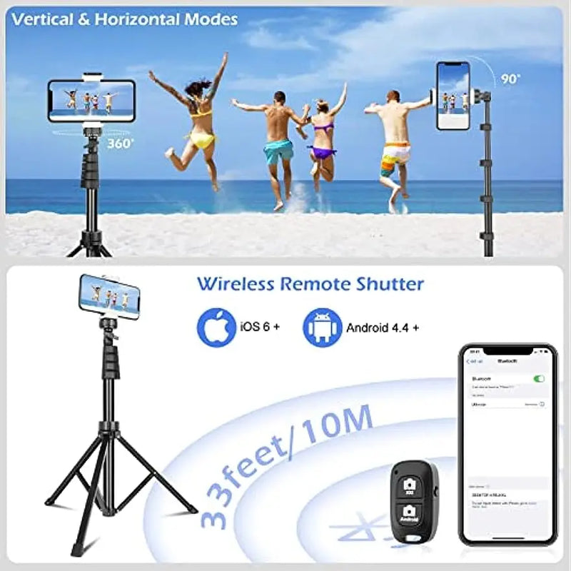 62"📱New upgraded 6-in-1 selfie stick - with fill light, Bluetooth remote control