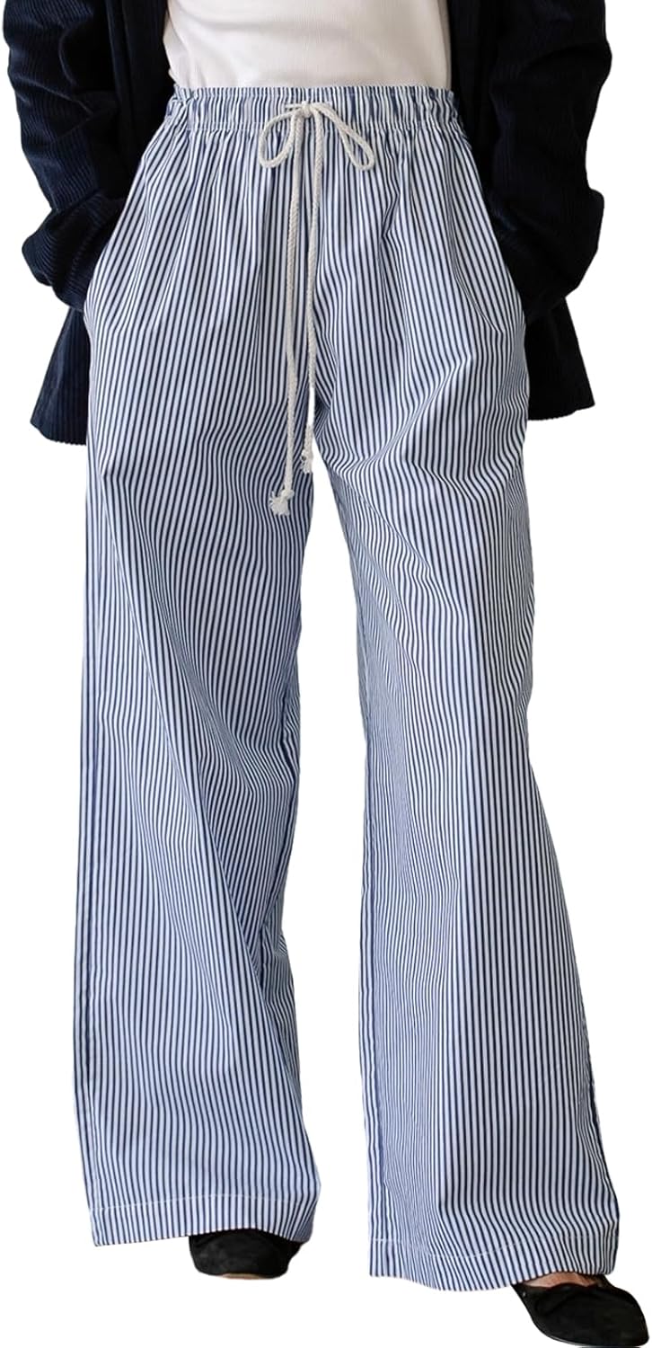 2024 Newest Women Cotton Striped Lounge Pants