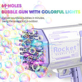 Bubble Machine Bazooka with 69 Holes and Colorful Lights Bubble Maker Machine