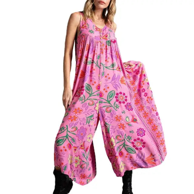 🔥HOT SALE💃✨Vintage Print Loose Sleeveless Jumpsuit