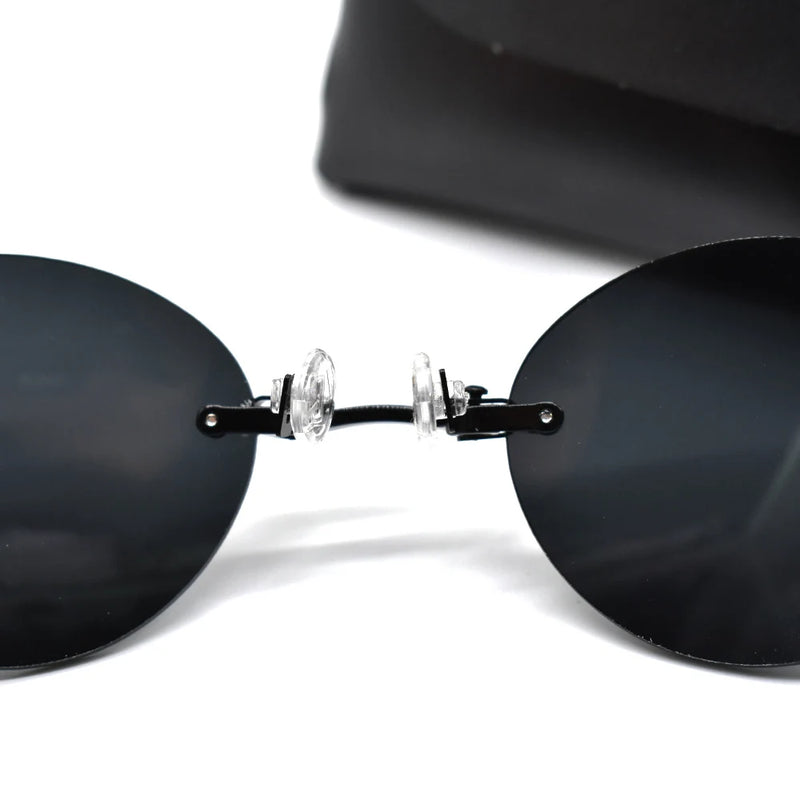 Ultralight Rimless Retro Round Clip On Nose Sunglasses