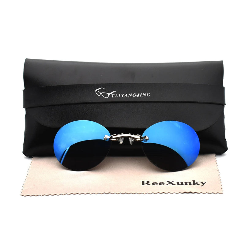 Ultralight Rimless Retro Round Clip On Nose Sunglasses