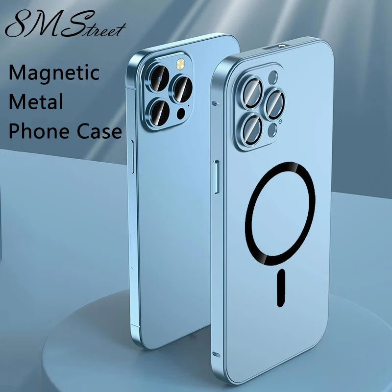 Magnetic Charging Aluminium Metal Bumper Matte Case Cover for iPhone