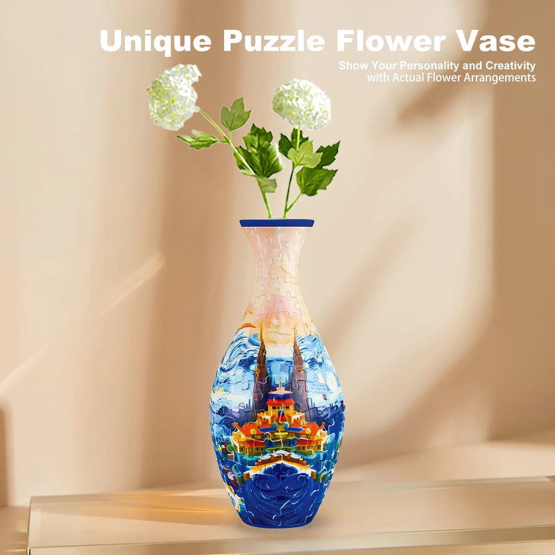 3D Puzzle Vases are made of 160 curved plastic puzzle pictures, suitable for flower arrangements and home decor, Valentine's Day