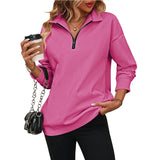 Thanksgiving Sale-Womens Zip-Up Dropped Shoulder Sweatshirt