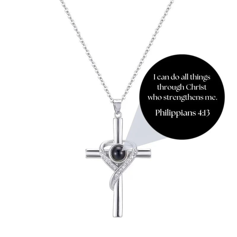 Cross Necklace with Bible Verse for Women Projection Necklace