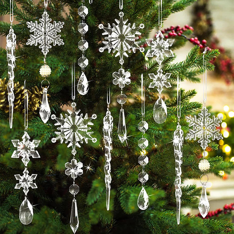 5/10Pcs Hanging Acrylic Snowflake Icicle Ornaments with Drop Pendants