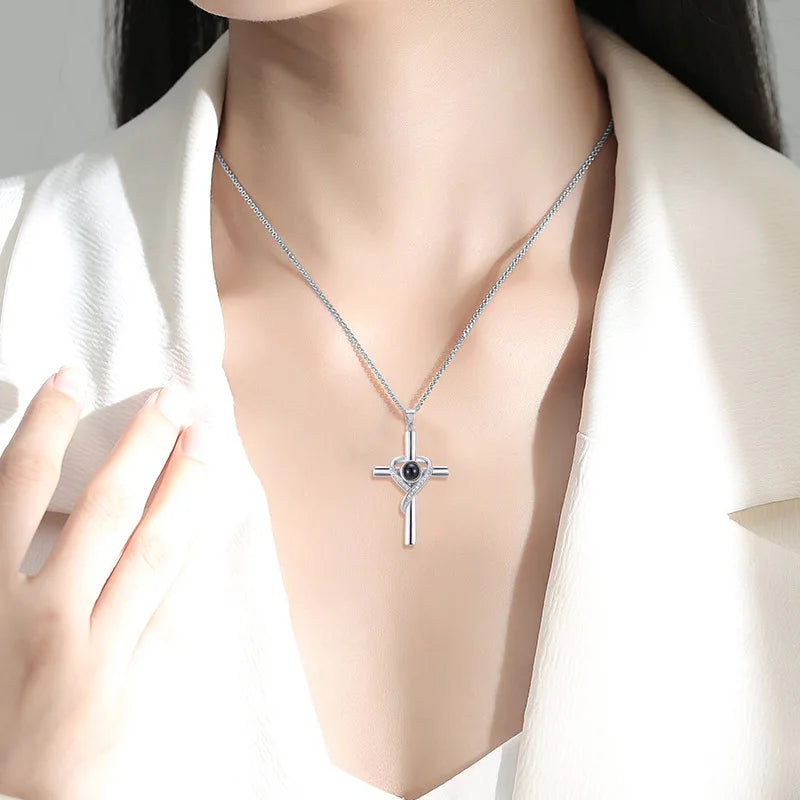 Cross Necklace with Bible Verse for Women Projection Necklace