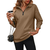 Thanksgiving Sale-Womens Zip-Up Dropped Shoulder Sweatshirt