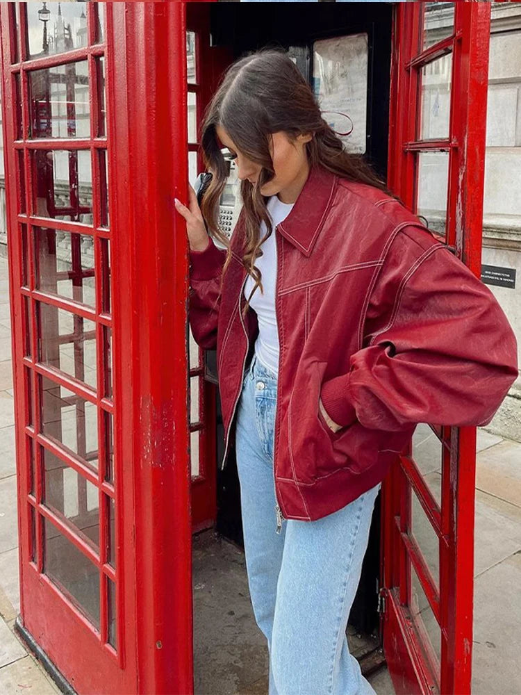 Oversized leather jacket