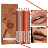 6PC Velvet Matte Lipstick Pen Nude Brown Lip Liner Pencil Kit Smooth Rose Red Pigment Lipstick Pencil Set Dye Cheek Lip Tint