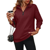 Thanksgiving Sale-Womens Zip-Up Dropped Shoulder Sweatshirt