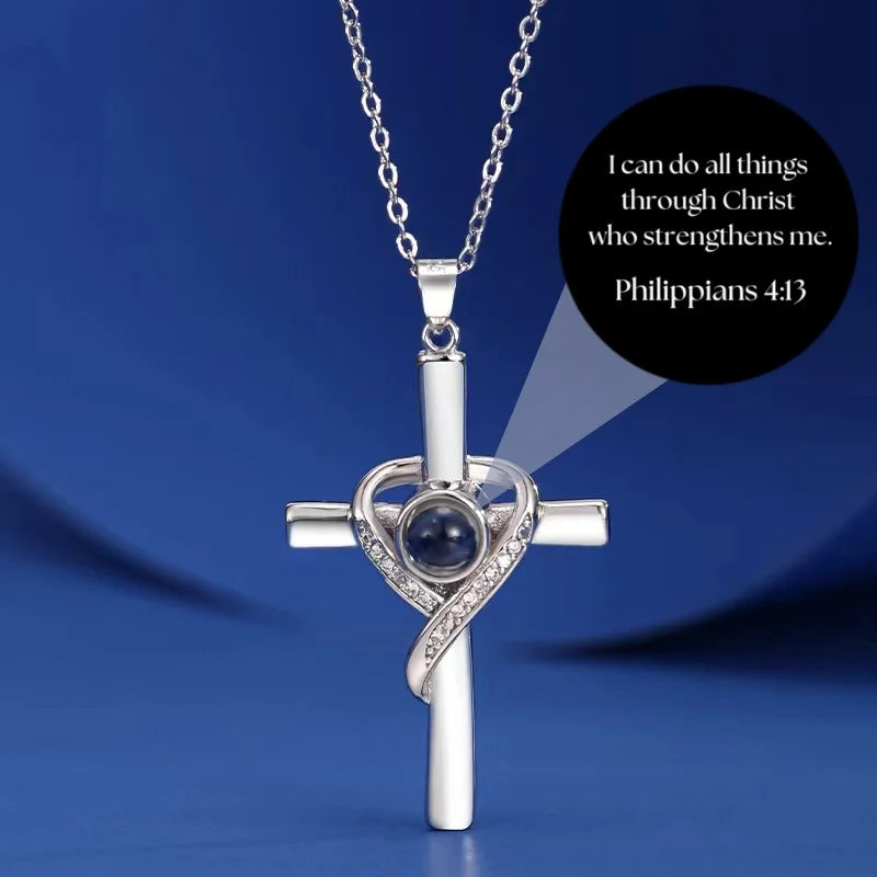 Cross Necklace with Bible Verse for Women Projection Necklace