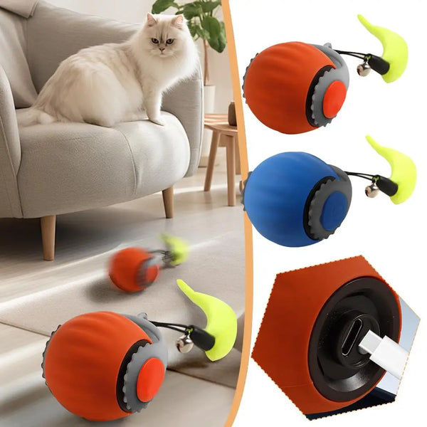 🐾 Speedy Tail 2.0 - Interactive Electric Rolling Ball with Teasing Tail – Smart Cat Toy for Indoor & Outdoor Fun 🎉🐱