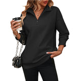 Thanksgiving Sale-Womens Zip-Up Dropped Shoulder Sweatshirt