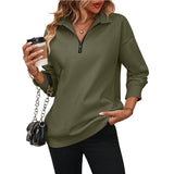 Thanksgiving Sale-Womens Zip-Up Dropped Shoulder Sweatshirt