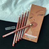 6PC Velvet Matte Lipstick Pen Nude Brown Lip Liner Pencil Kit Smooth Rose Red Pigment Lipstick Pencil Set Dye Cheek Lip Tint