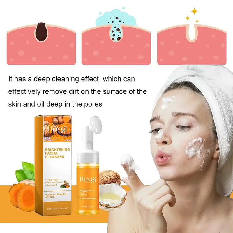 Turmeric + Kojic Acid Foaming Facial Cleanser + Silicone Brush Cleansing Skincare