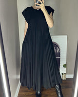 omen Pleated Simple Solid Colour Dress